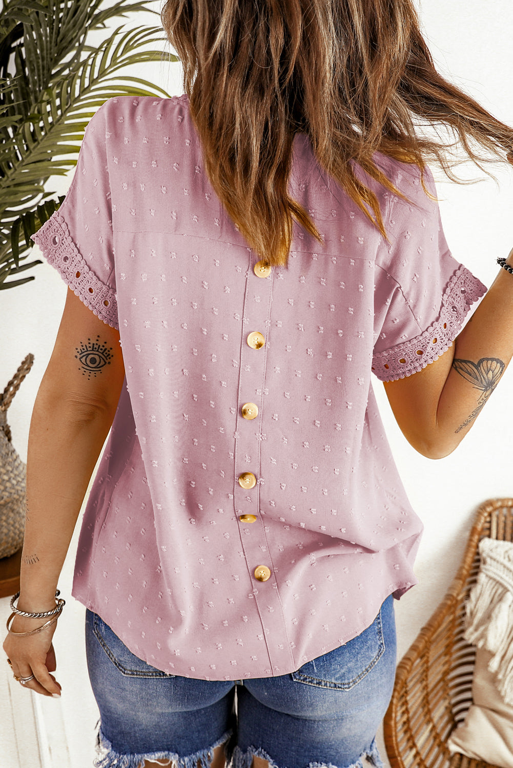 Pink Swiss Dot Lace Blouse