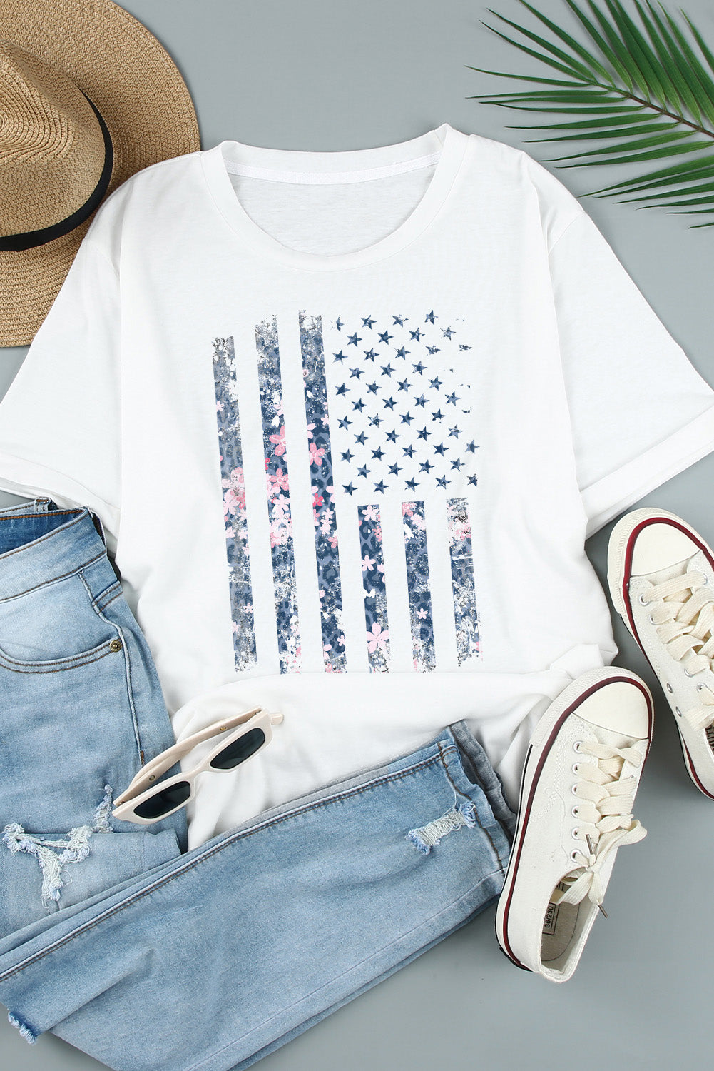 Floral American Flag Print Tee